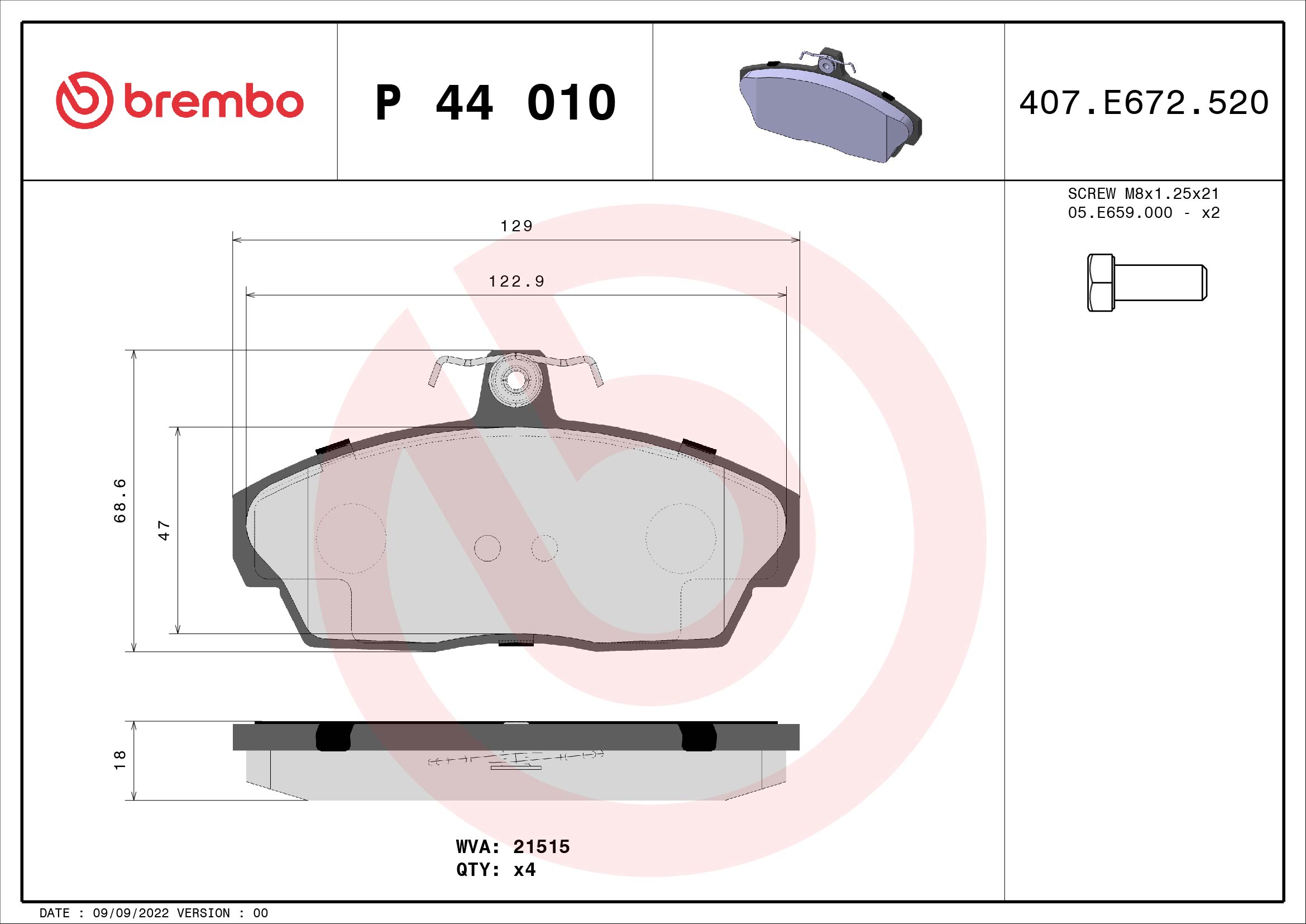 A.B.S. P 44 010 BREMBO Bremsbelagsatz, Scheibenbremse
